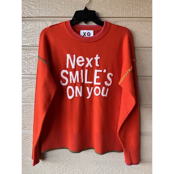 Kerri Rosenthal womens NEXT SMILE'S ON YOU Sweater sz Large Orange Knit Pullover - Picture 1 of 5
